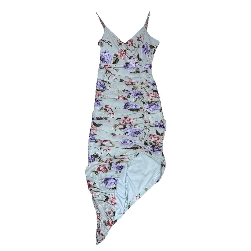 Windsor Pretty Blooms Bodycon Mesh Floral Midi Dress Asymmetrical Hem Women's M - Picture 9 of 12